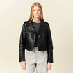 Blouson ajusté simili cuir noir femme