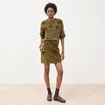 Pull manches longues col rond vert olive femme