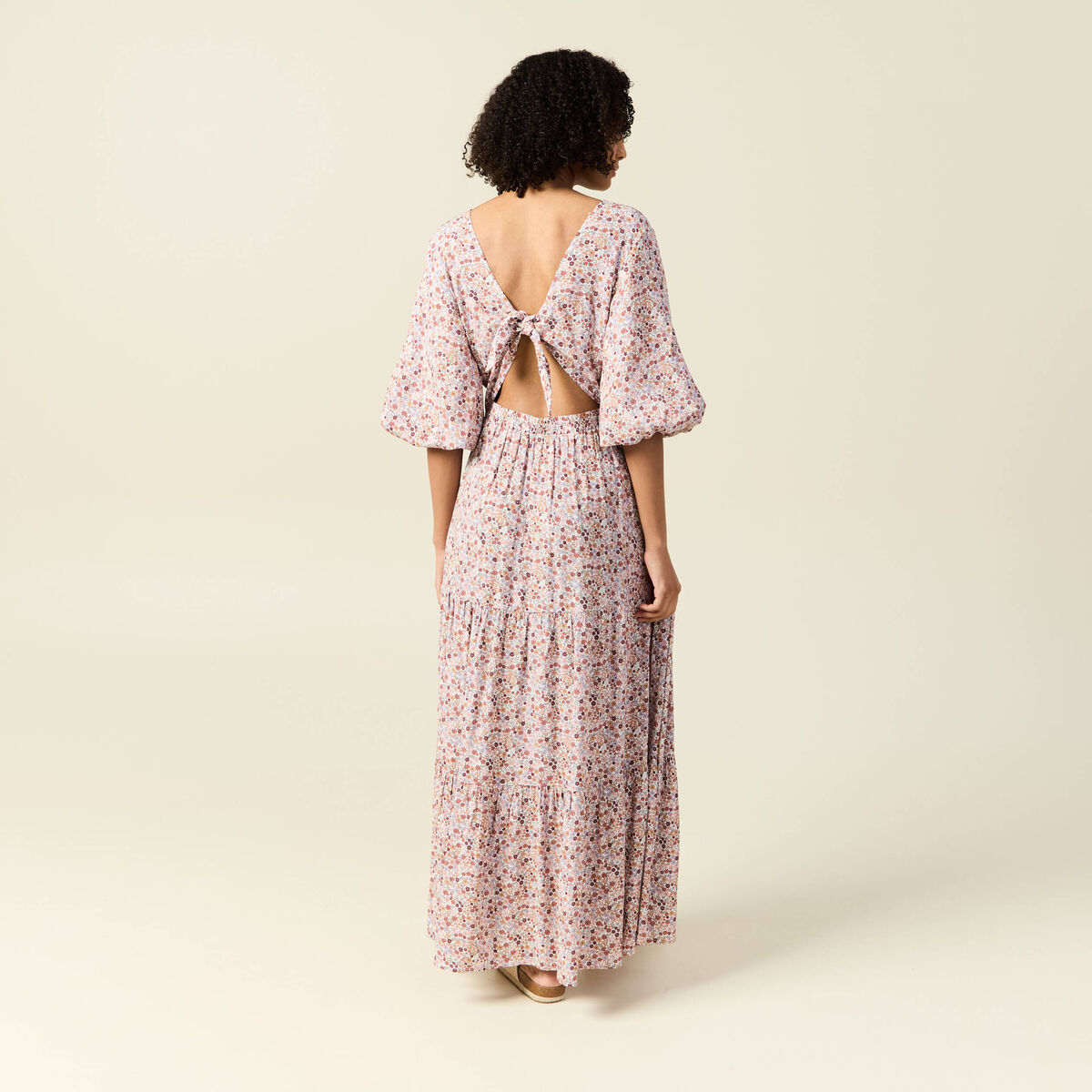 Robe longue évasée ivoire femme