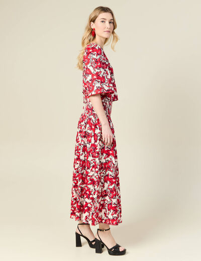 Jupe longue évasée rouge femme