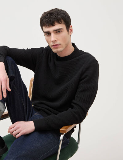 Pull col rond noir homme