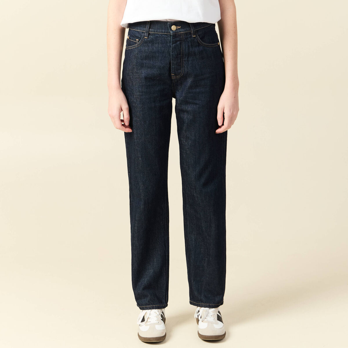 Jeans straight taille haute denim brut rinse femme