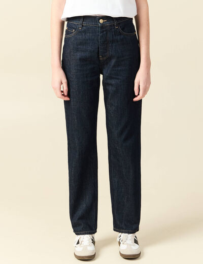Jeans straight taille haute denim brut rinse femme