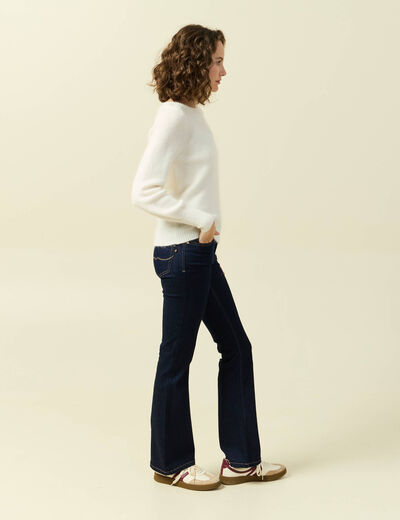 Pull col bateau manches longues ecru femme