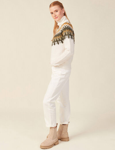 Pull manches longues col roulé ecru femme