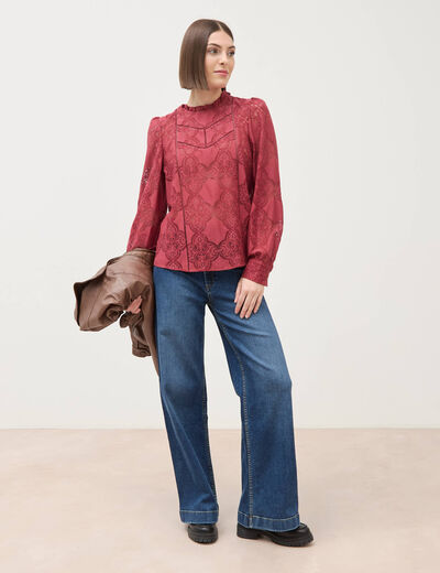 Jeans large taille haute denim stone femme