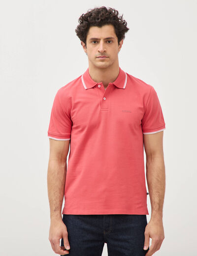 Polo cintr&eacute; en coton manches courtes rouge corail homme