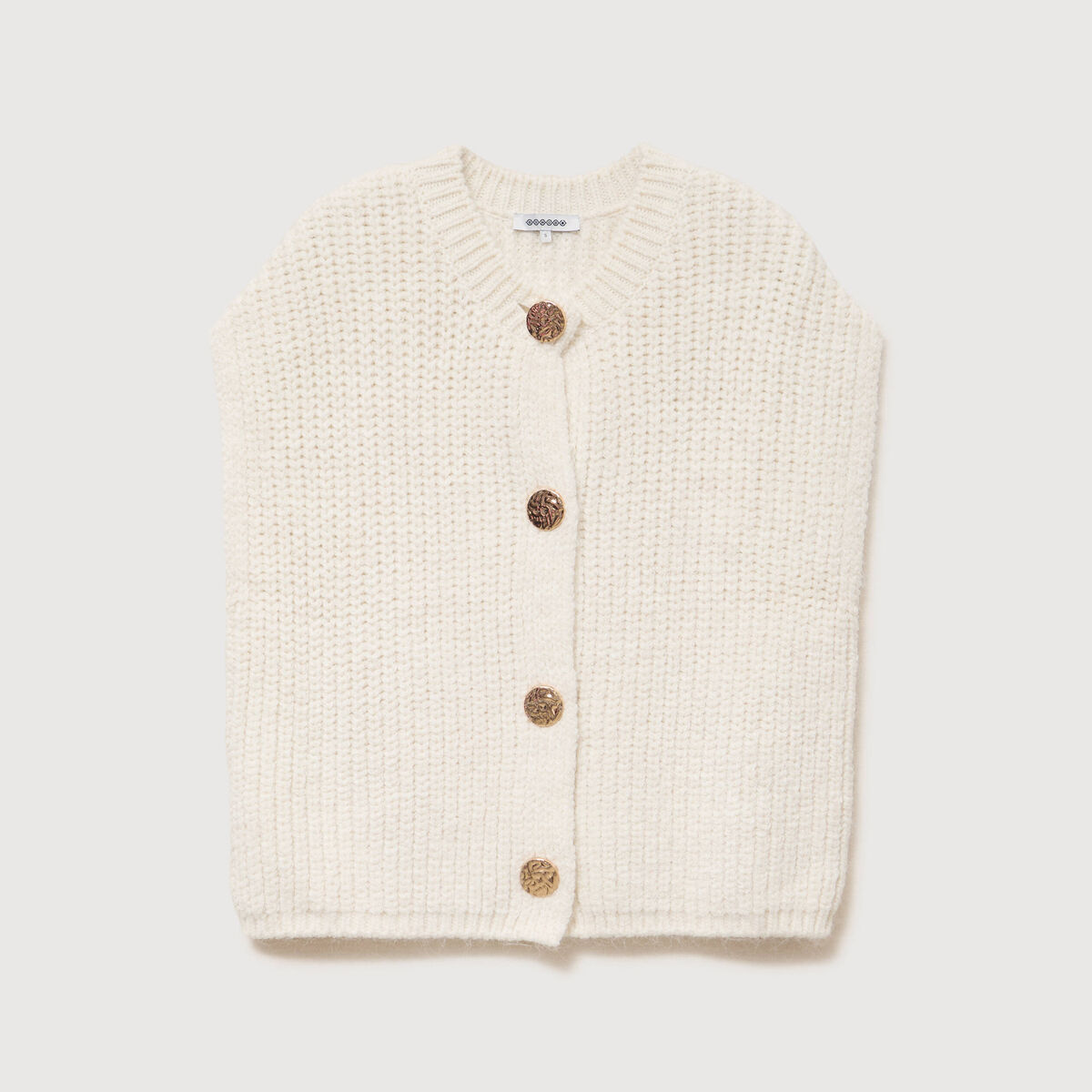 Gilet droit sans manches col rond creme femme