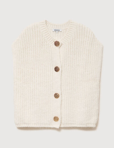Gilet droit sans manches col rond creme femme