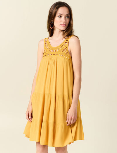 Robe évasée poitrine crochet jaune femme