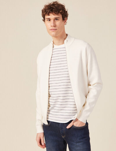 Gilet manches longues zippé ecru homme