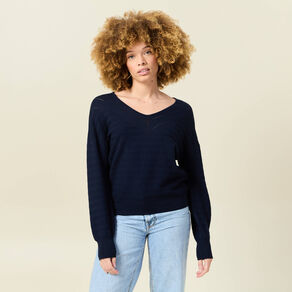 Pull manches longues bleu marine femme