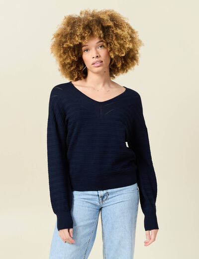 Pull manches longues bleu marine femme