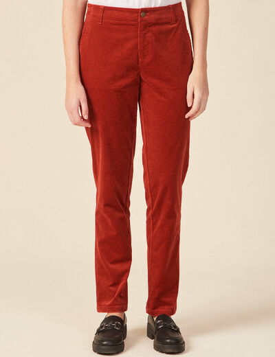 Pantalon chino velours côtelé rouge foncé femme