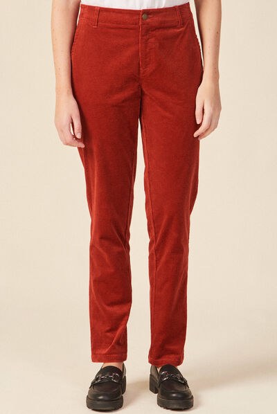 Pantalon chino velours côtelé rouge foncé femme