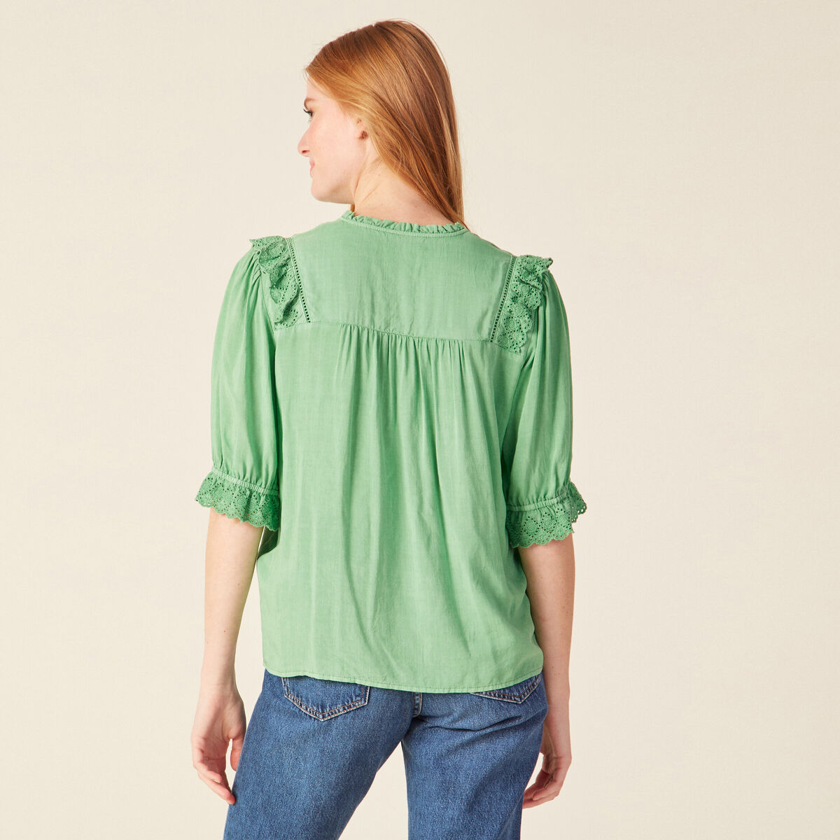 Chemise manches 3/4 vert clair femme