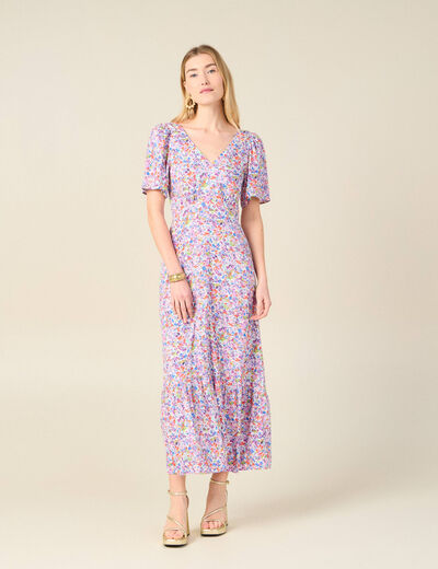 Robe longue évasée rose femme