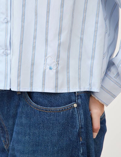 Chemise droite manches longues ray&eacute;e bleu clair femme
