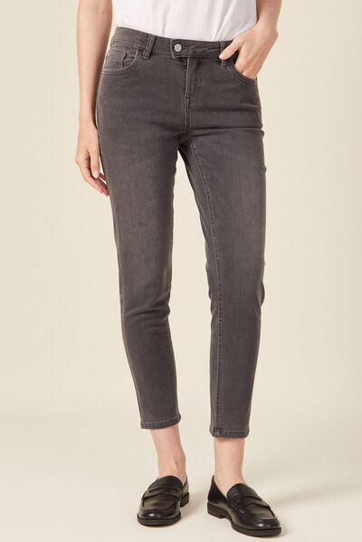 Jeans slim taille basse 7/8ème denim gris femme