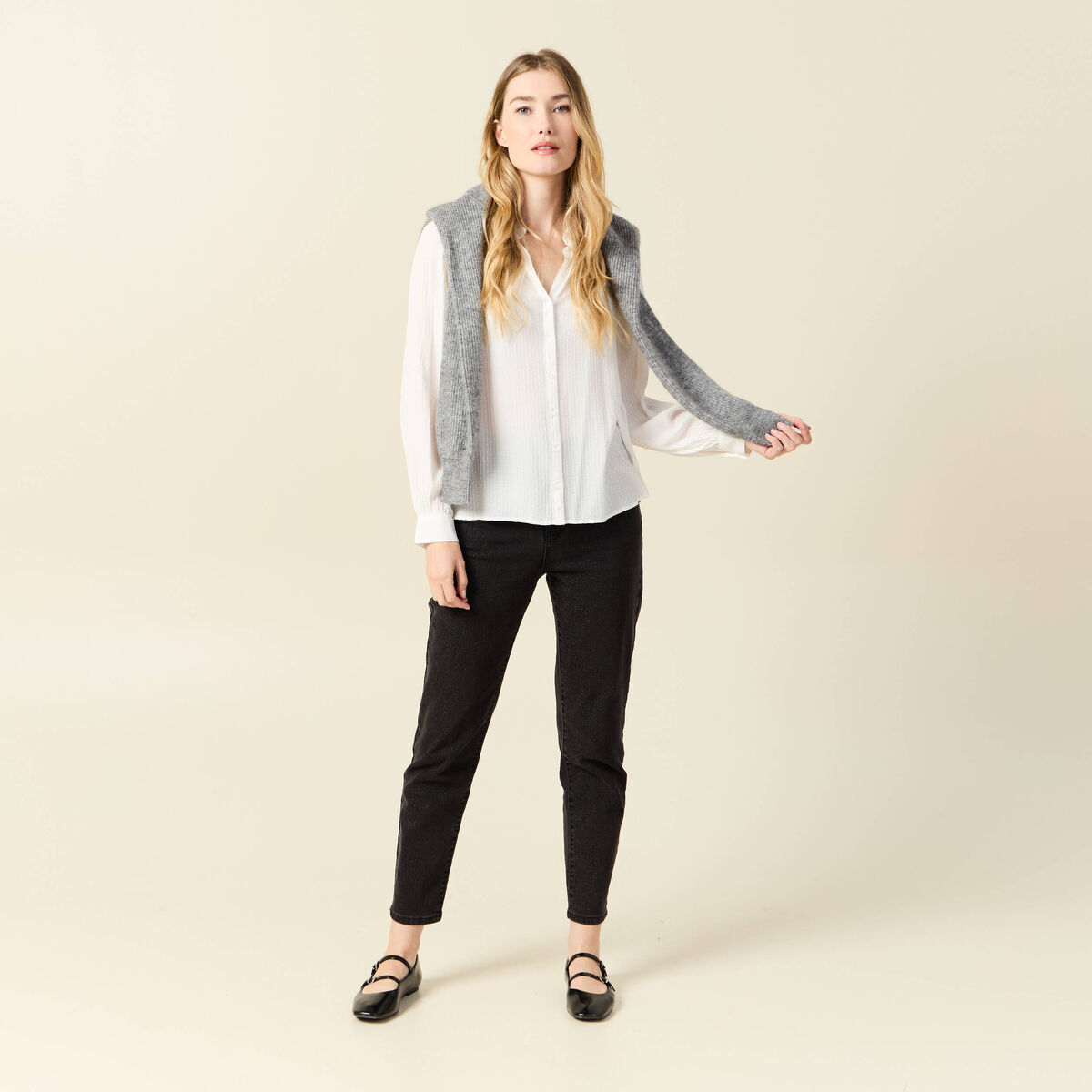 Chemise manches longues ecru femme