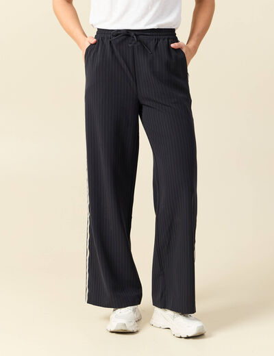 Pantalon taille haute bleu marine femme