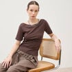 T-shirt ajust&eacute; manches courtes marron femme