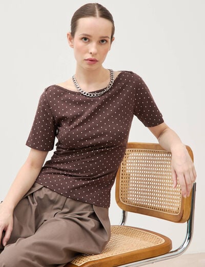 T-shirt ajust&eacute; manches courtes marron femme