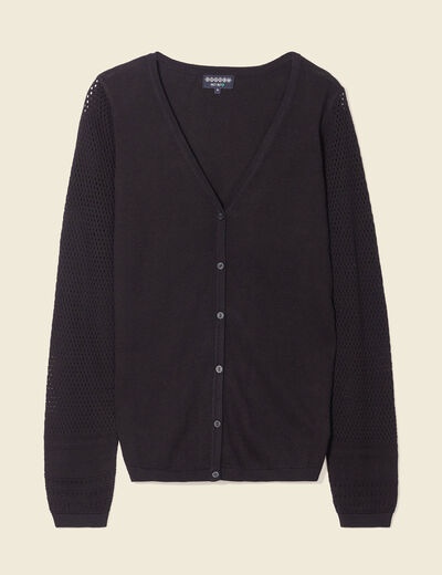 Gilet manches longues boutonné noir femme