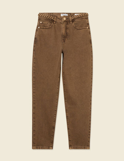 Jeans mom 7/8ème marron foncé femme