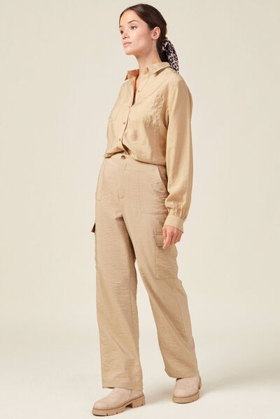 Chemise manches longues beige femme