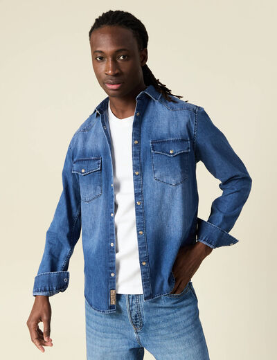 Chemise manches longues denim stone homme
