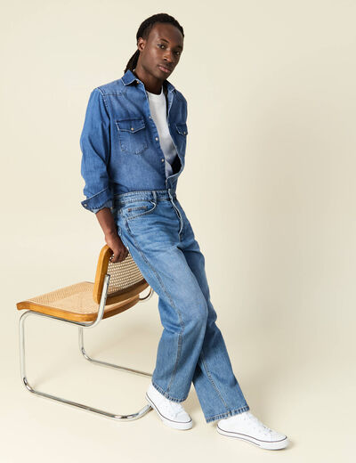 Chemise manches longues denim stone homme