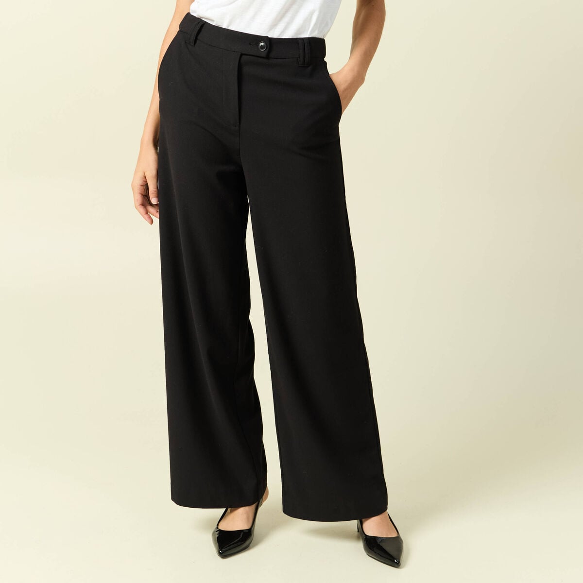 Pantalon loose taille standard fluide noir femme