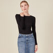 T-shirt cintr&eacute; manches longues col rond noir femme