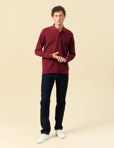 Polo manches longues en coton bordeaux homme