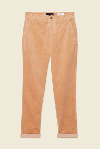Pantalon chino velours côtelé marron clair femme