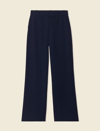 Pantalon straight taille haute bleu marine femme