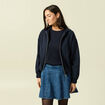 Sweat &agrave; capuche manches longues doubl&eacute; bleu marine femme
