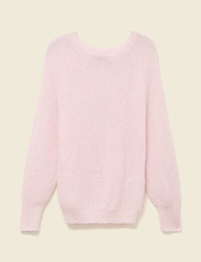 Pull manches longues col rond rose femme