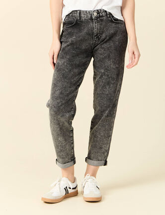 Jeans girlfriend 5 poches denim snow gris femme