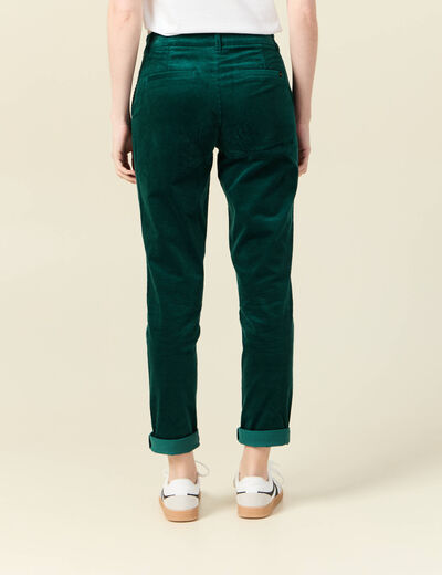 Pantalon chino velours côtelé vert canard femme