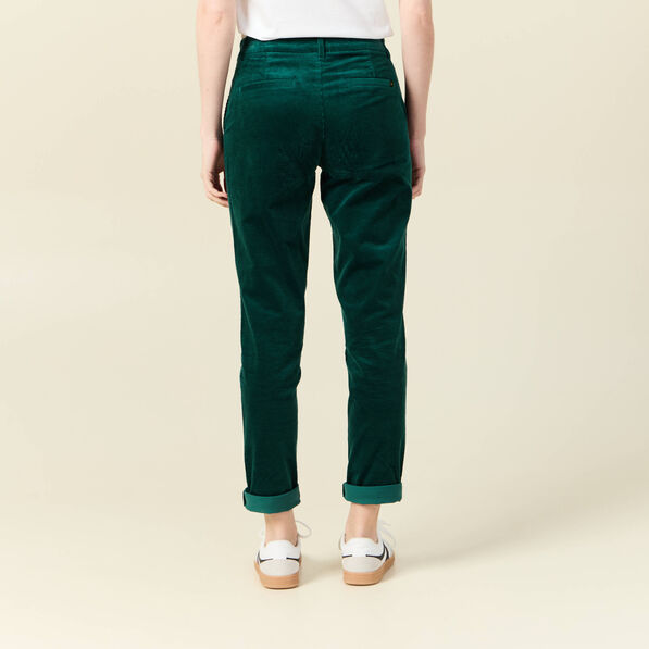 Pantalon chino velours côtelé vert canard femme
