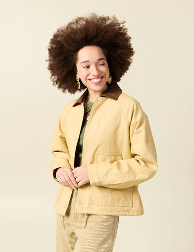 Veste oversize mi-longue en coton beige femme