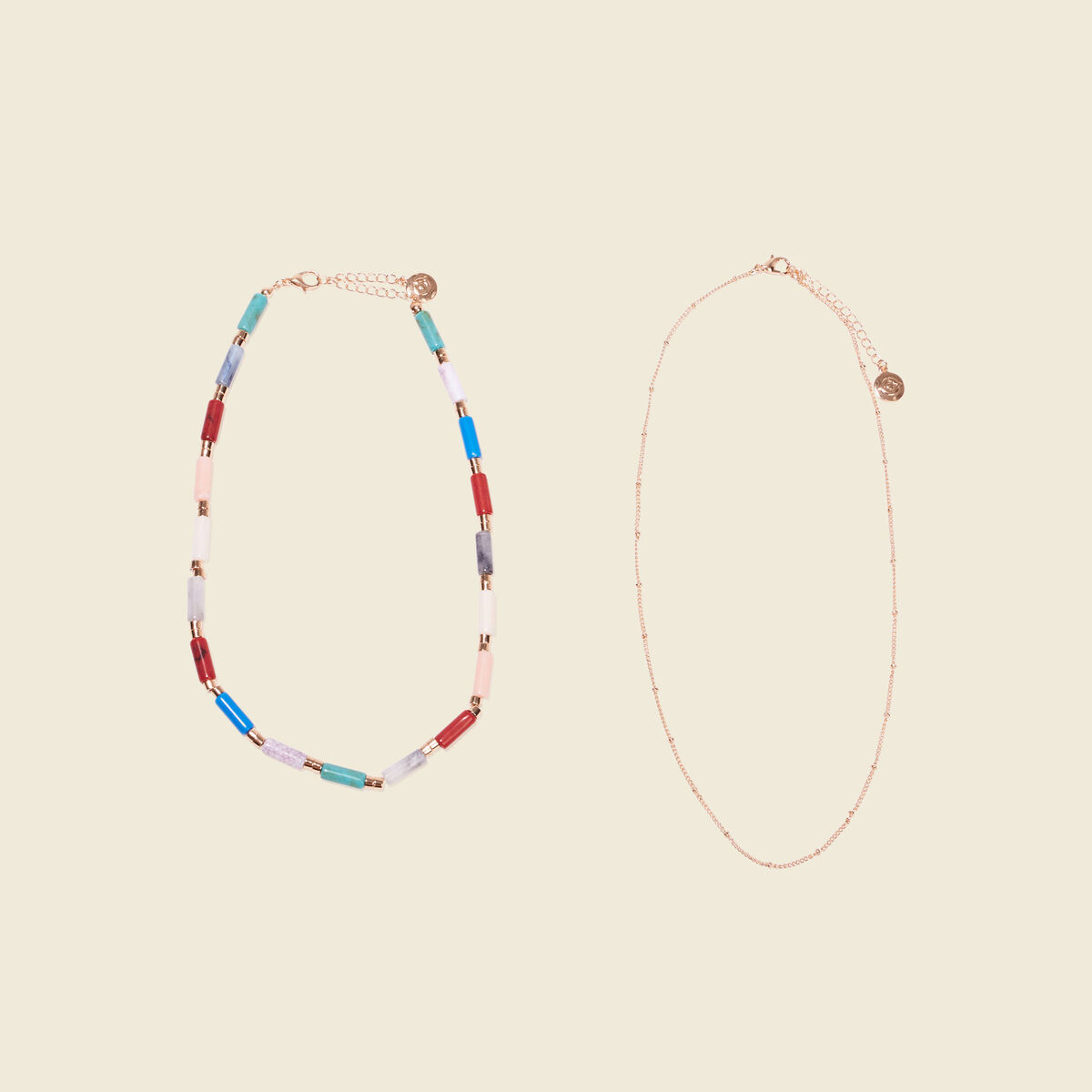 Double collier avec perles multicolore femme