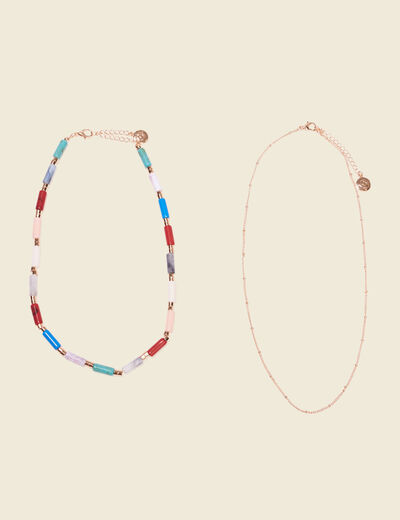Double collier avec perles multicolore femme