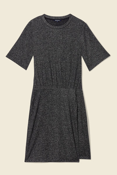 Robe moulante fils métallisés gris foncé femme