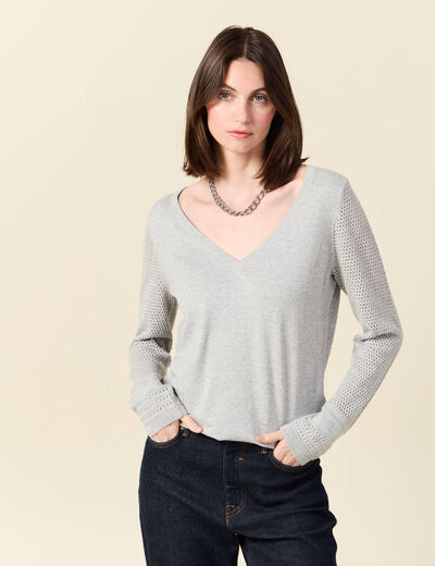 Pull à manches longues gris clair femme