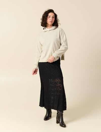 Sweat &agrave; capuche manches longues brillant gris femme