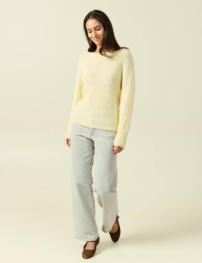 Pull manches longues col rond jaune femme