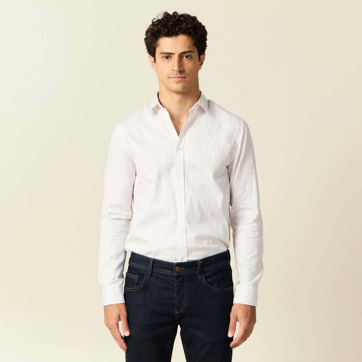 Chemise manches longues beige homme